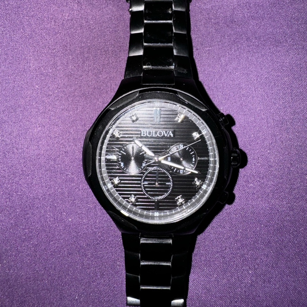 Mens Exclusive Bulova Diamond Accent Black Ip Chronograph Watch With Black Dial